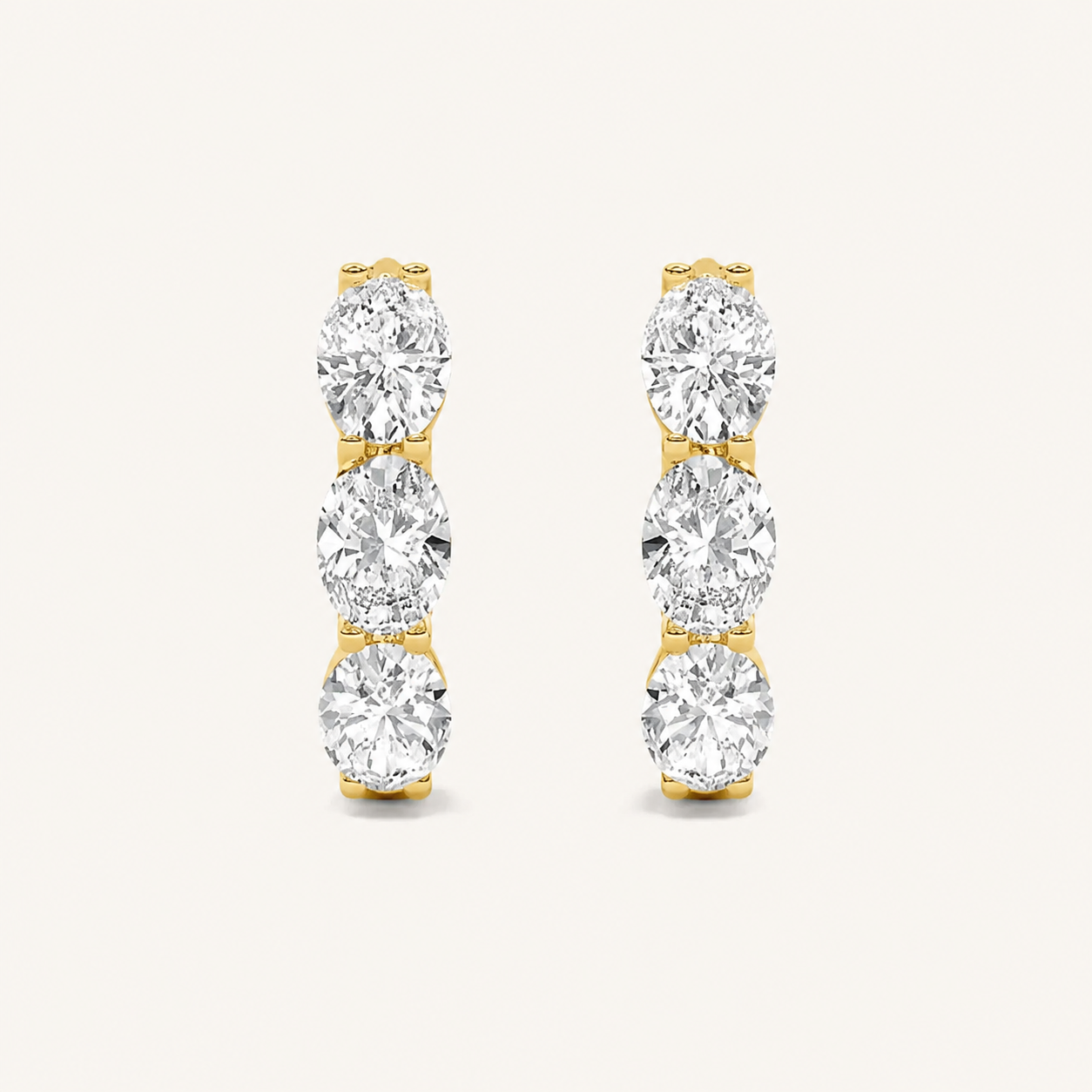 3CT Oval Cut Lab Grown Diamond Three Stone Huggie Earrings