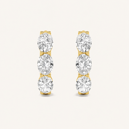 3CT Oval Cut Lab Grown Diamond Three Stone Huggie Earrings