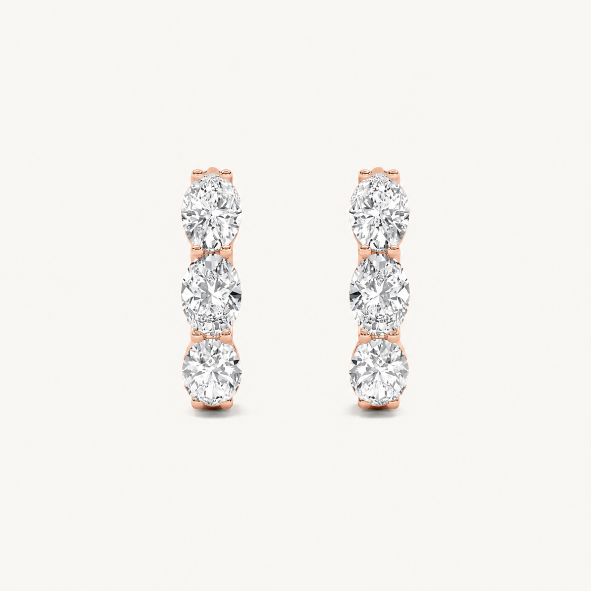3CT Oval Cut Lab Grown Diamond Three Stone Huggie Earrings