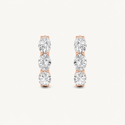3CT Oval Cut Lab Grown Diamond Three Stone Huggie Earrings