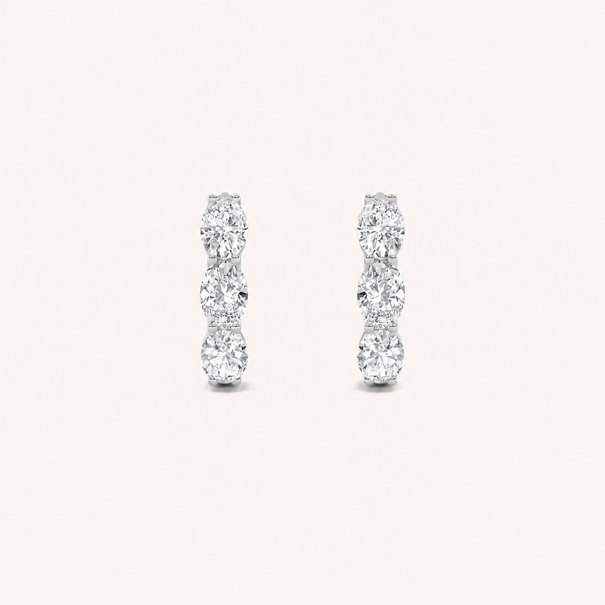 3CT Oval Cut Lab Grown Diamond Three Stone Huggie Earrings