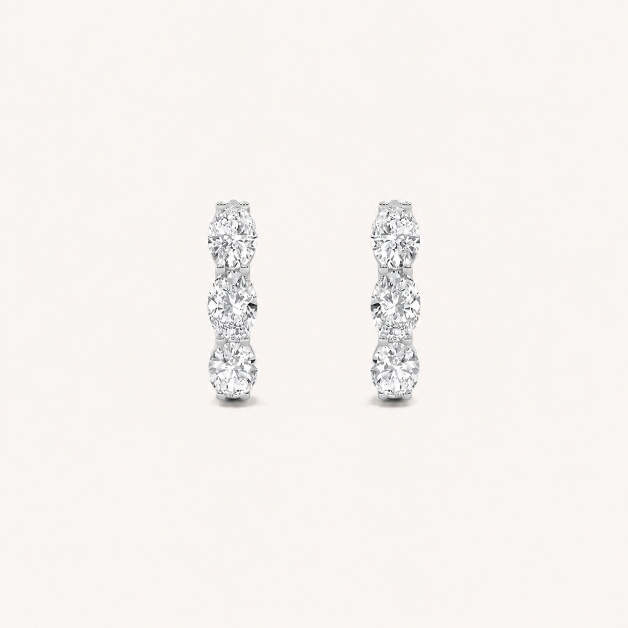 3CT Oval Cut Lab Grown Diamond Three Stone Huggie Earrings