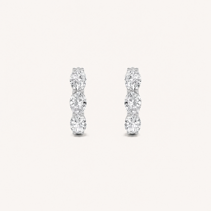3CT Oval Cut Lab Grown Diamond Three Stone Huggie Earrings