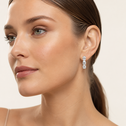 3CT Oval Cut Lab Grown Diamond Three Stone Huggie Earrings