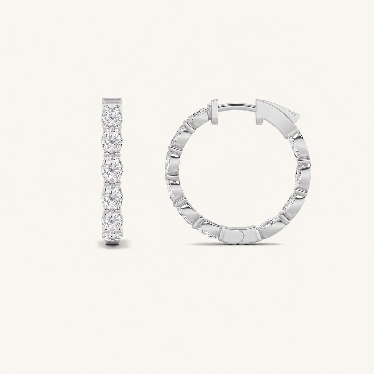 4CT Oval Cut Lab Grown Diamond InsideOut Hoop Earrings