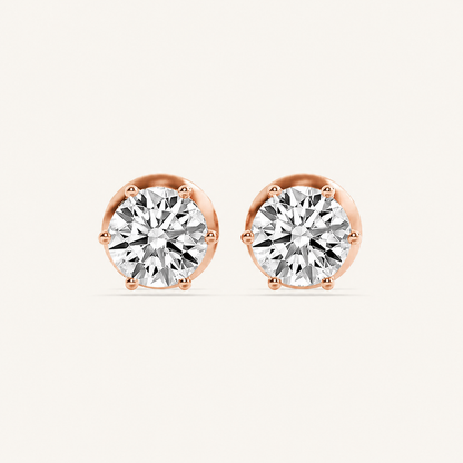 3CT Round Cut Lab Grown Diamond Hidden Halo Stud Earrings