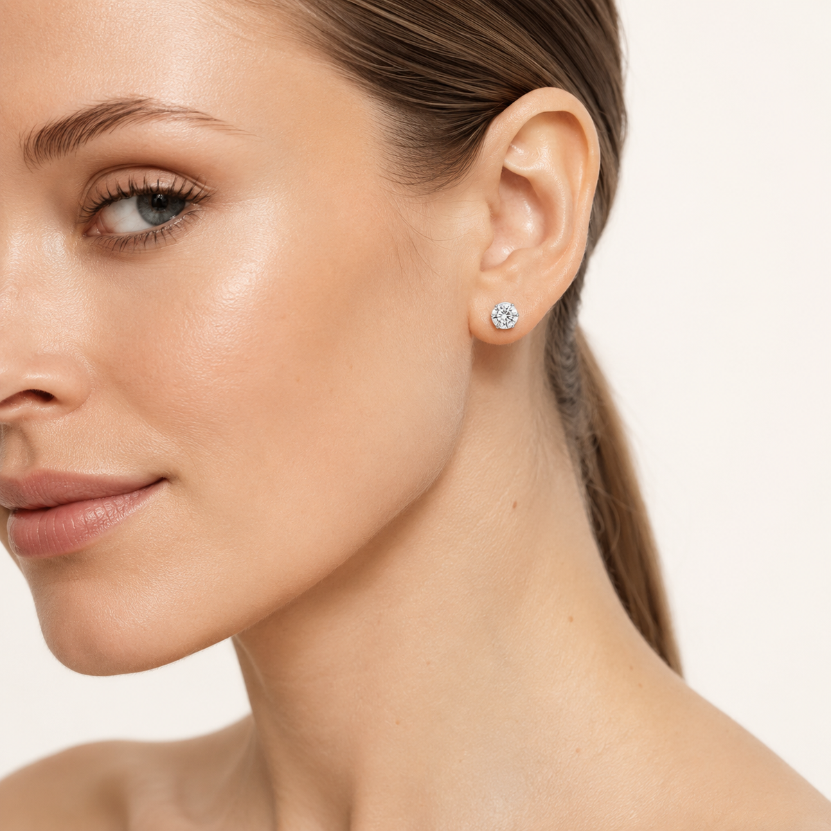 3CT Round Cut Lab Grown Diamond Hidden Halo Stud Earrings