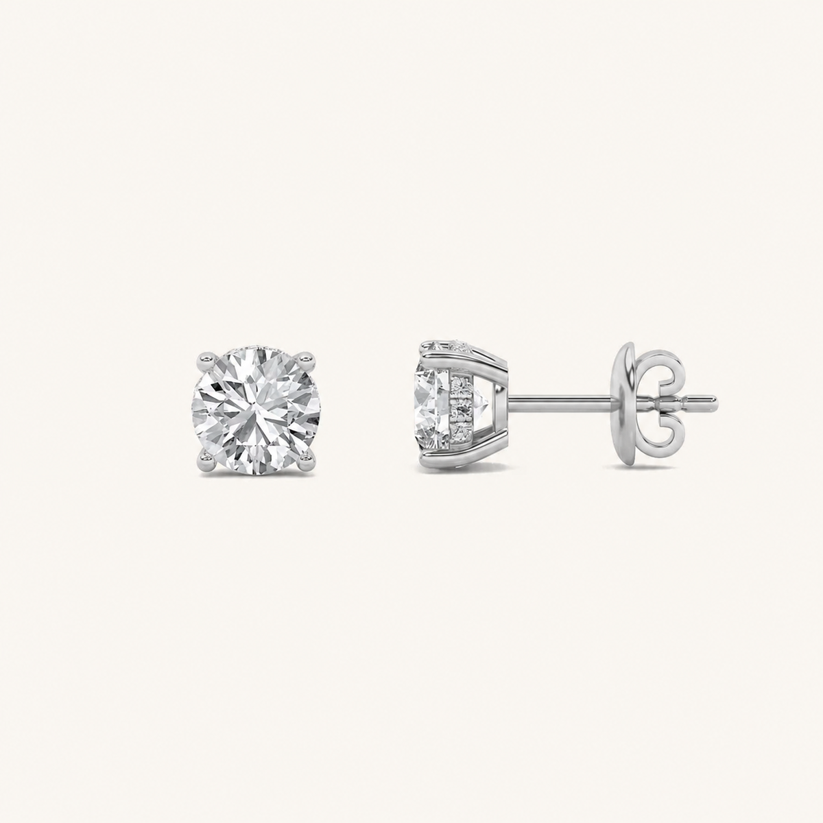 2CT Round Cut Lab Grown Diamond Hidden Halo Stud Earrings