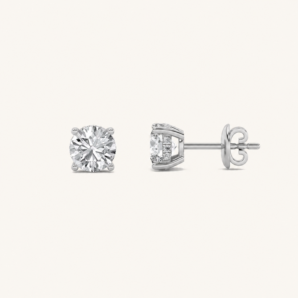 2CT Round Cut Lab Grown Diamond Hidden Halo Stud Earrings