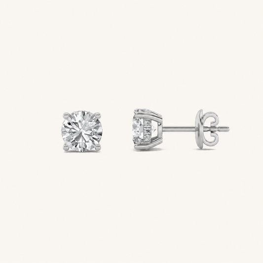 2CT Round Cut Lab Grown Diamond Hidden Halo Stud Earrings