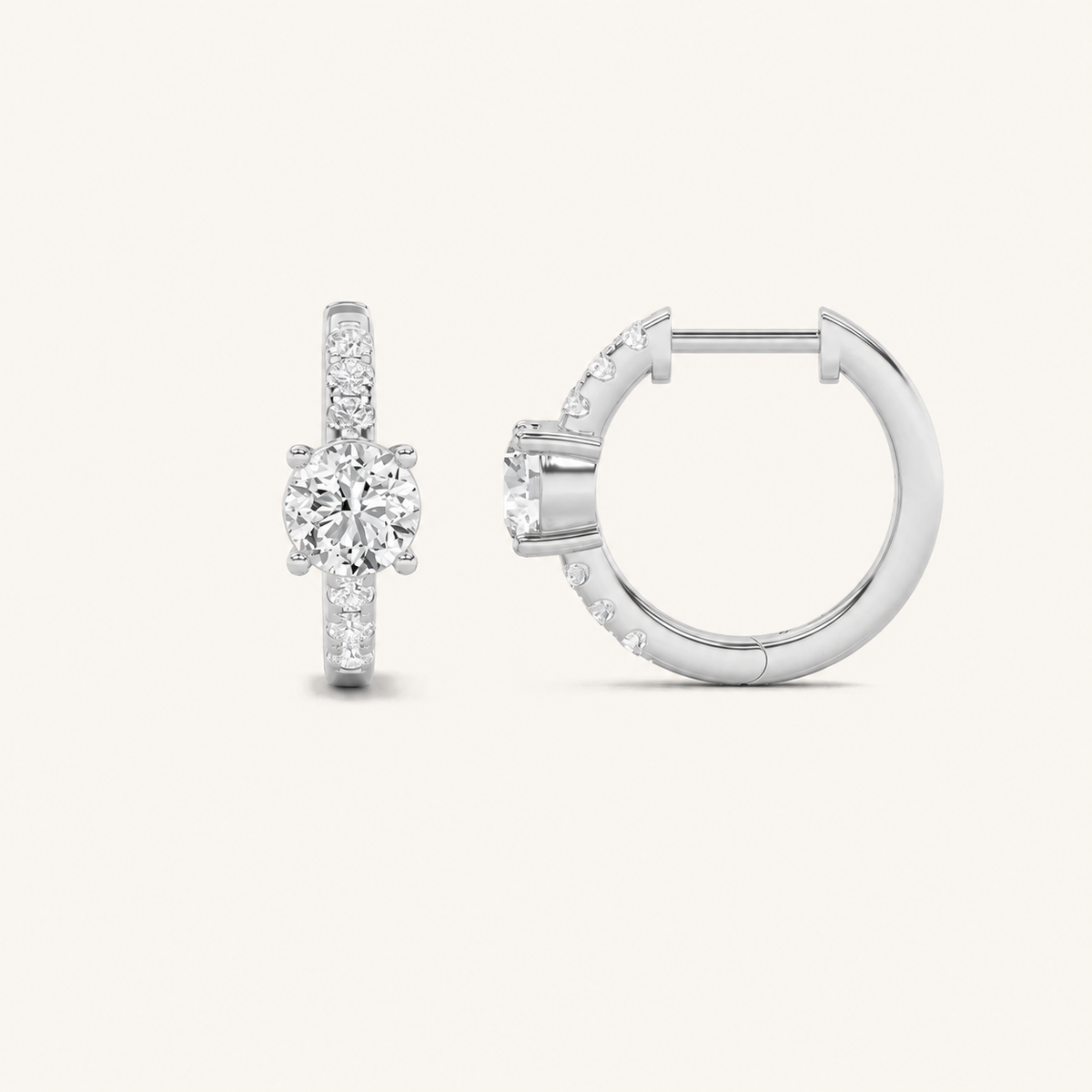 1.5CT Round Cut Lab Grown Diamond Solitaire Accent Huggie Earrings