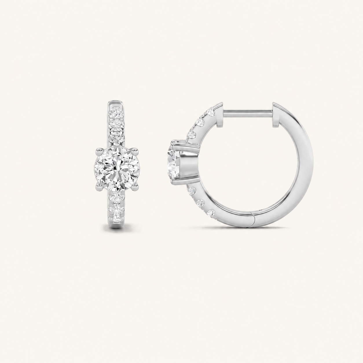 1.5CT Round Cut Lab Grown Diamond Solitaire Accent Huggie Earrings