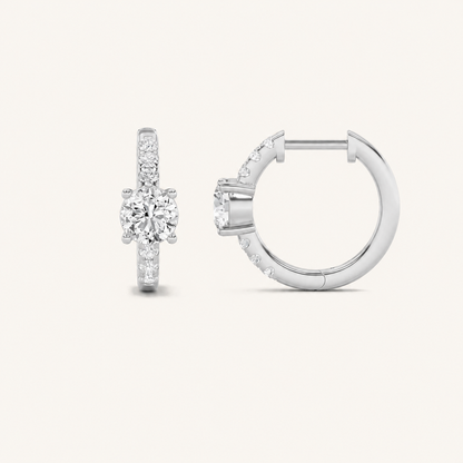 1.5CT Round Cut Lab Grown Diamond Solitaire Accent Huggie Earrings