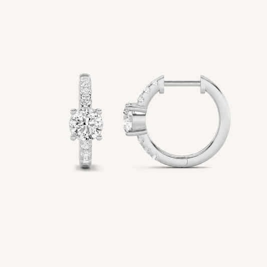 1.5CT Round Cut Lab Grown Diamond Solitaire Accent Huggie Earrings