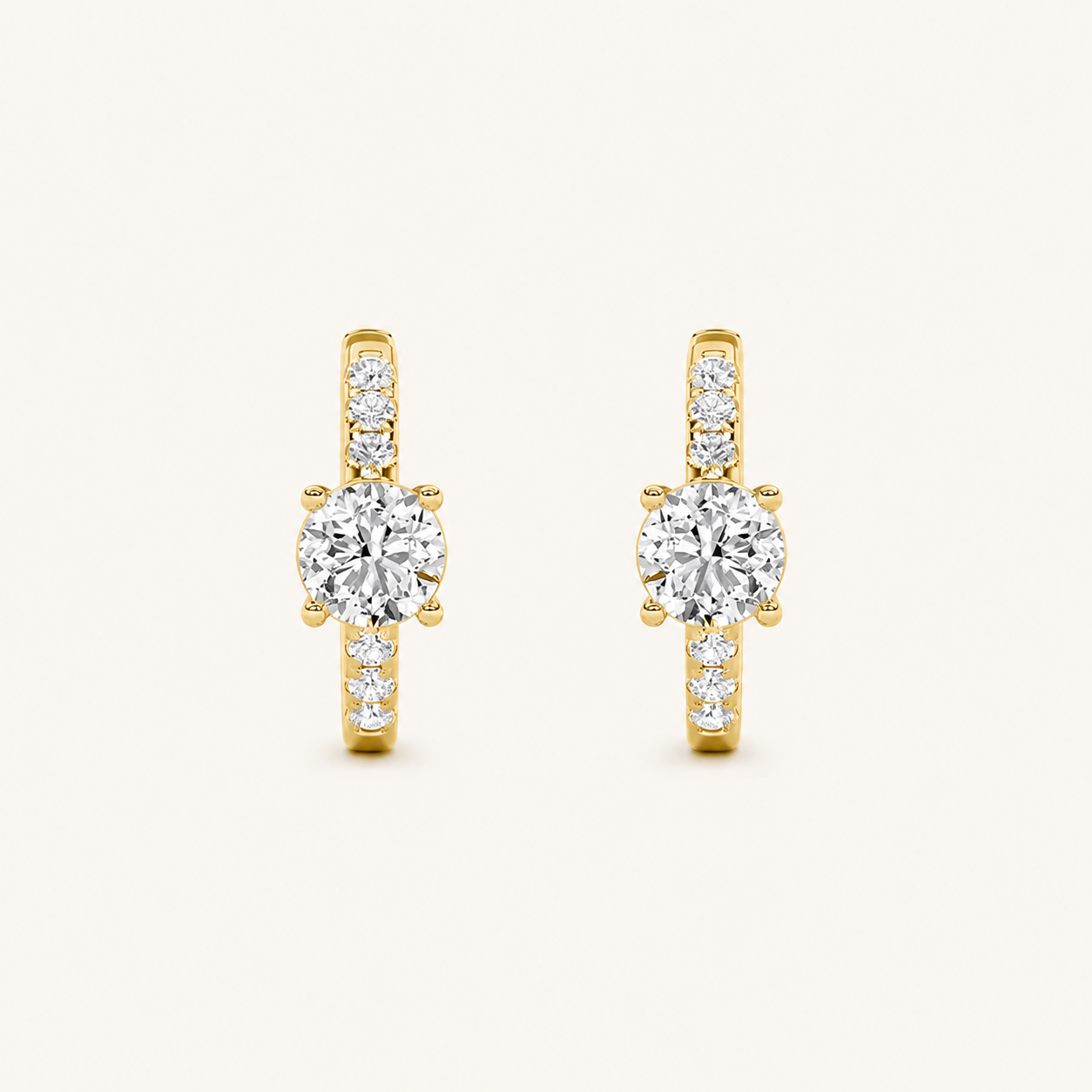 1.5CT Round Cut Lab Grown Diamond Solitaire Accent Huggie Earrings