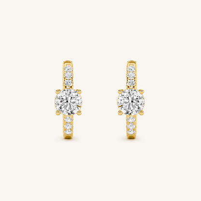 1.5CT Round Cut Lab Grown Diamond Solitaire Accent Huggie Earrings