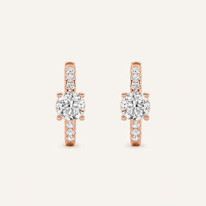 1.5CT Round Cut Lab Grown Diamond Solitaire Accent Huggie Earrings
