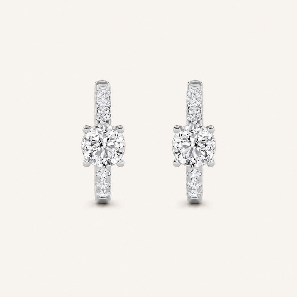 1.5CT Round Cut Lab Grown Diamond Solitaire Accent Huggie Earrings