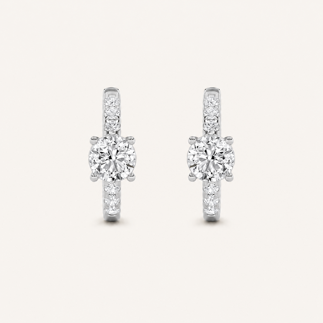 1.5CT Round Cut Lab Grown Diamond Solitaire Accent Huggie Earrings