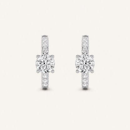 1.5CT Round Cut Lab Grown Diamond Solitaire Accent Huggie Earrings