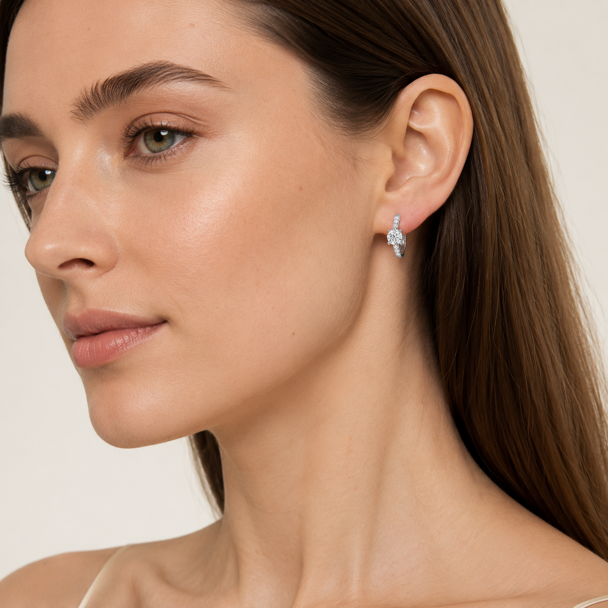 1.5CT Round Cut Lab Grown Diamond Solitaire Accent Huggie Earrings