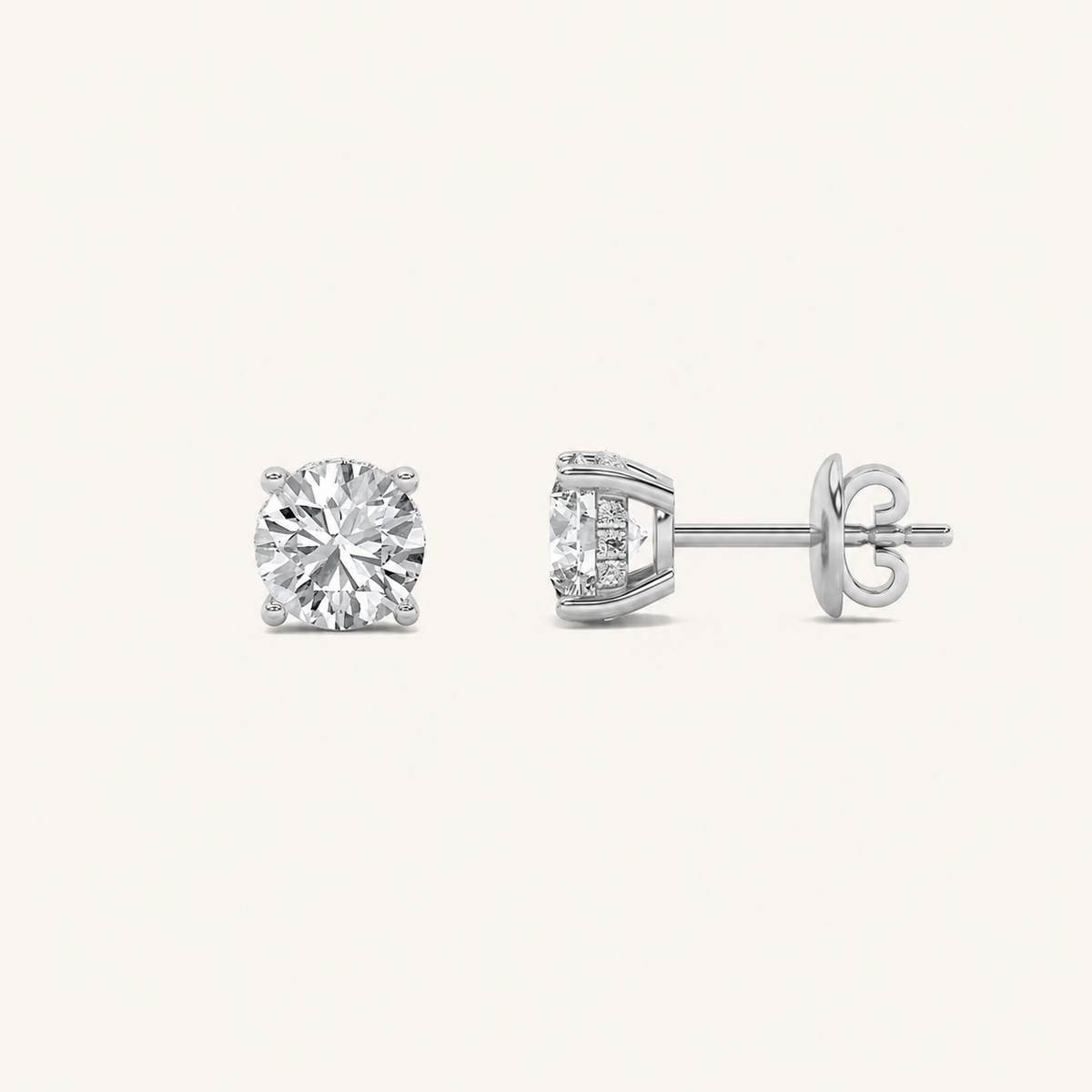 1CT Round Cut Lab Grown Diamond Hidden Halo Stud Earrings