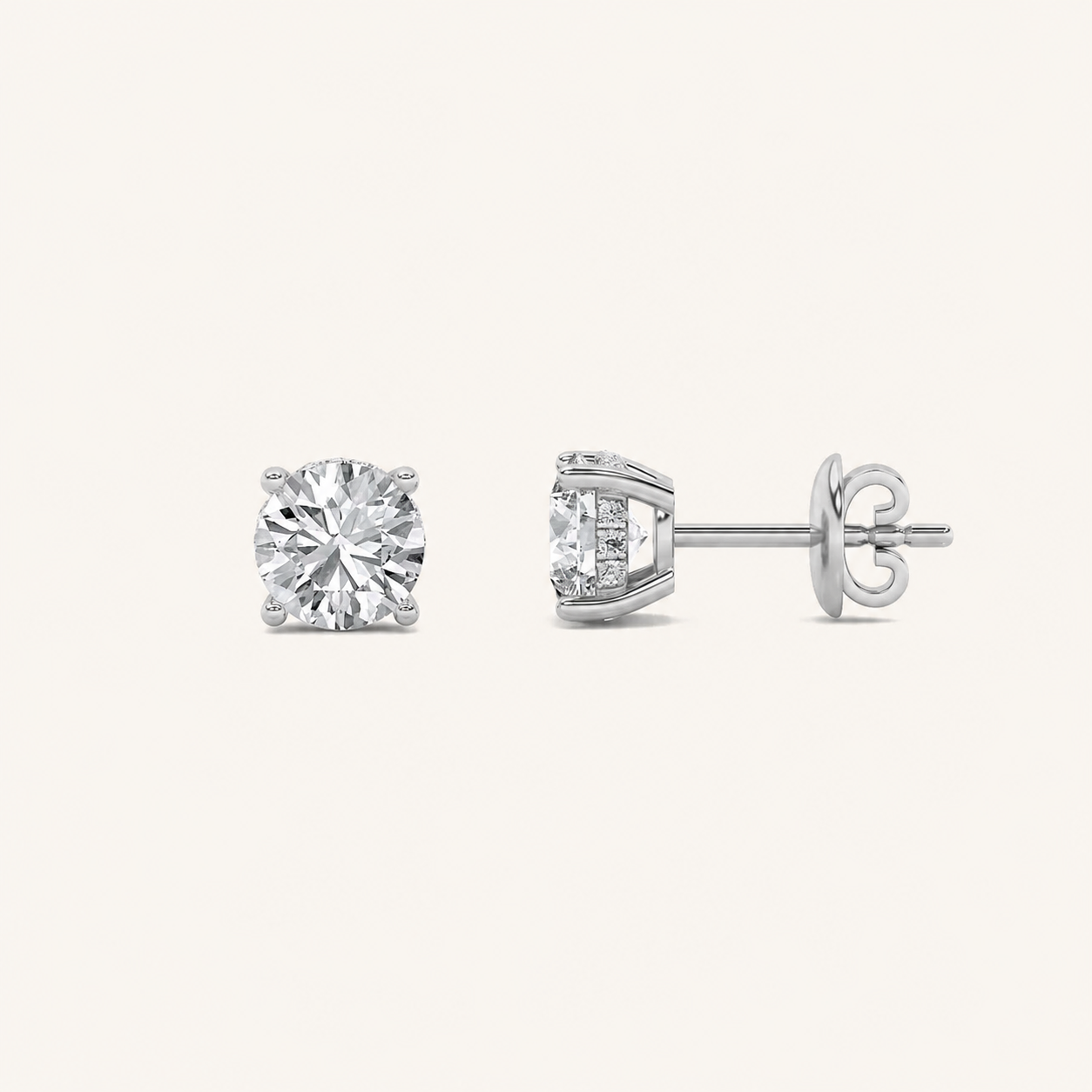 1CT Round Cut Lab Grown Diamond Hidden Halo Stud Earrings