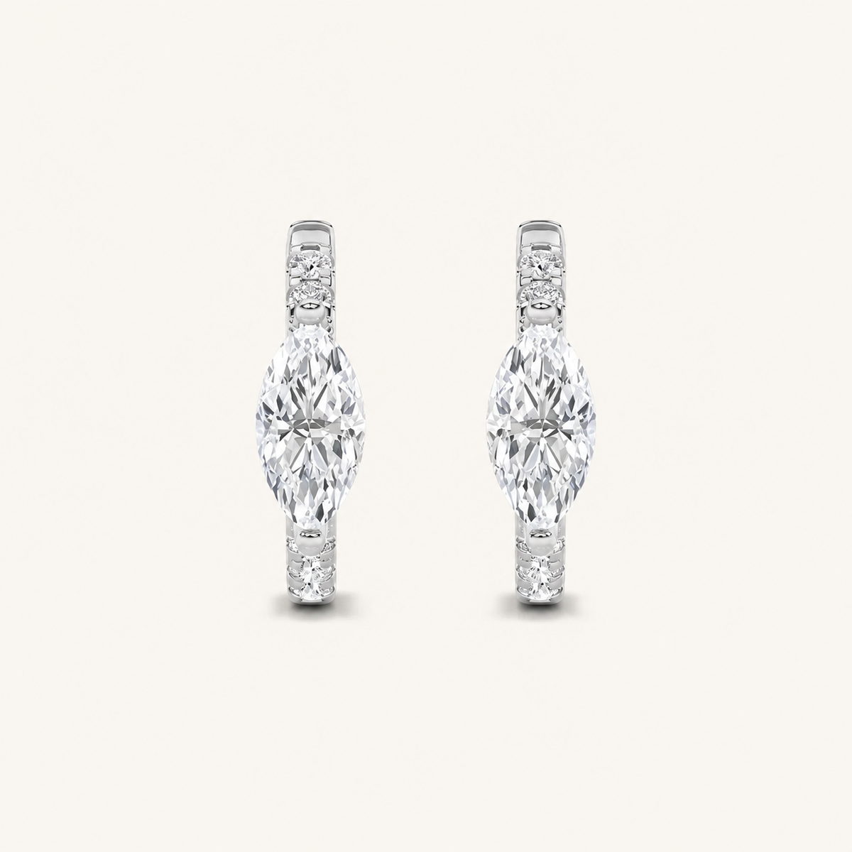 1.5CT Marquise Cut Lab Grown Diamond Solitaire Accent Huggie Earrings