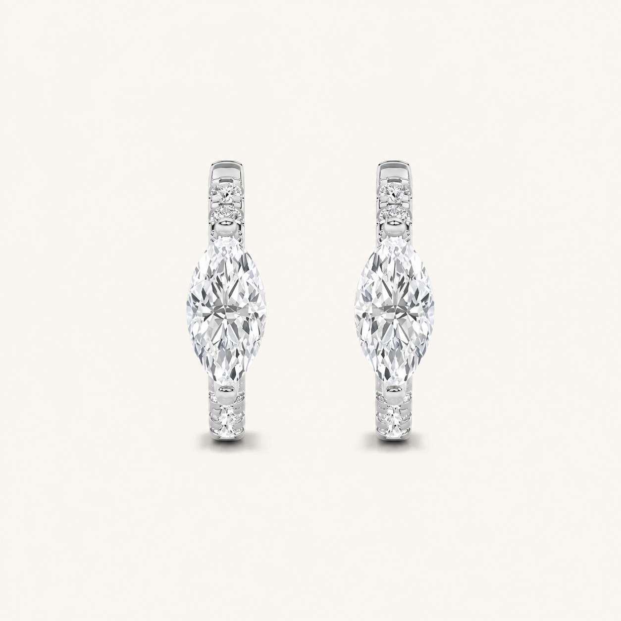 1.5CT Marquise Cut Lab Grown Diamond Solitaire Accent Huggie Earrings