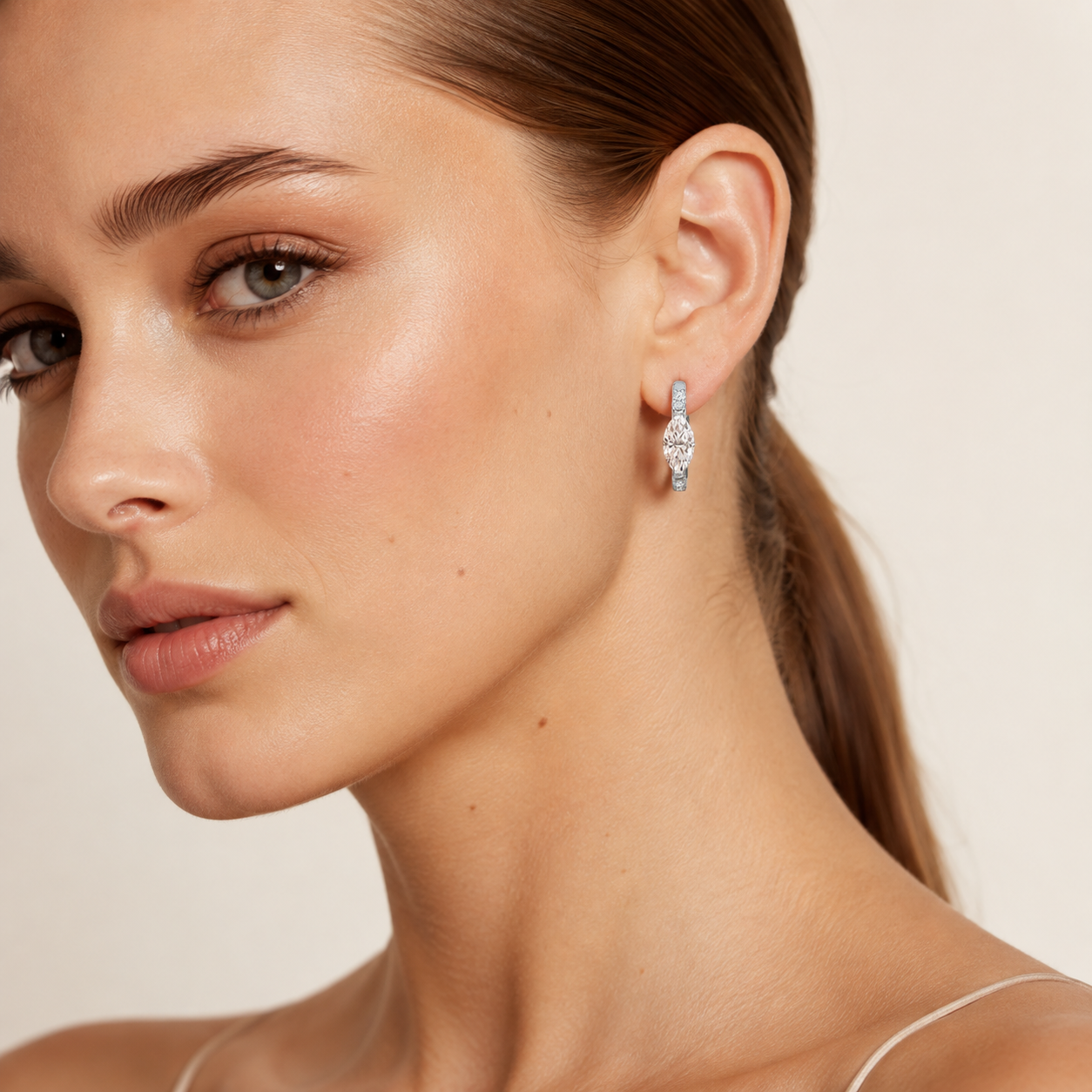 1.5CT Marquise Cut Lab Grown Diamond Solitaire Accent Huggie Earrings