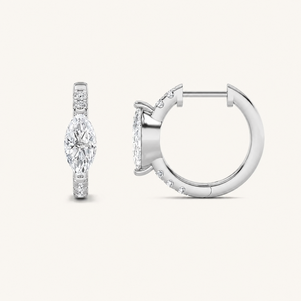 1.5CT Marquise Cut Lab Grown Diamond Solitaire Accent Huggie Earrings