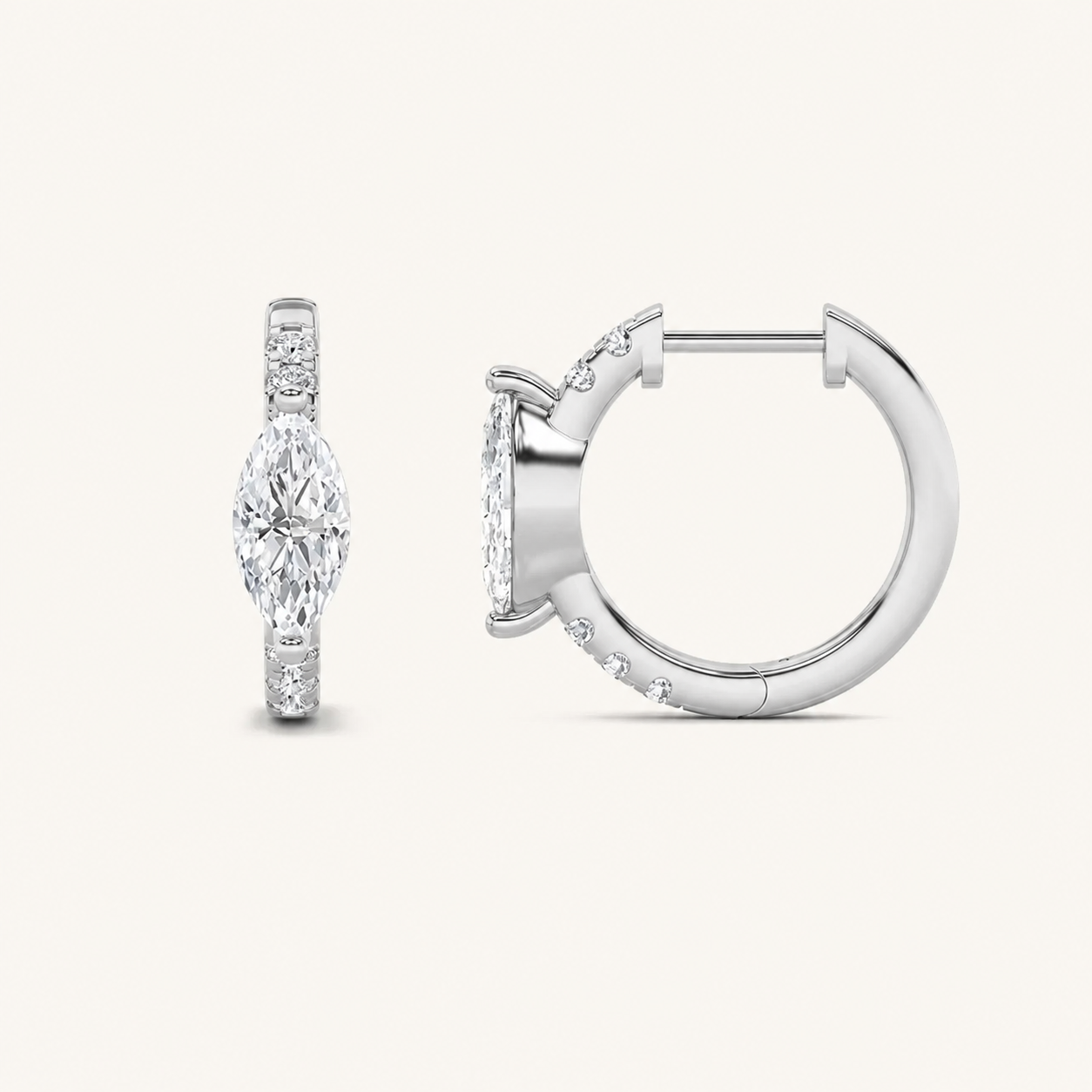 1.5CT Marquise Cut Lab Grown Diamond Solitaire Accent Huggie Earrings