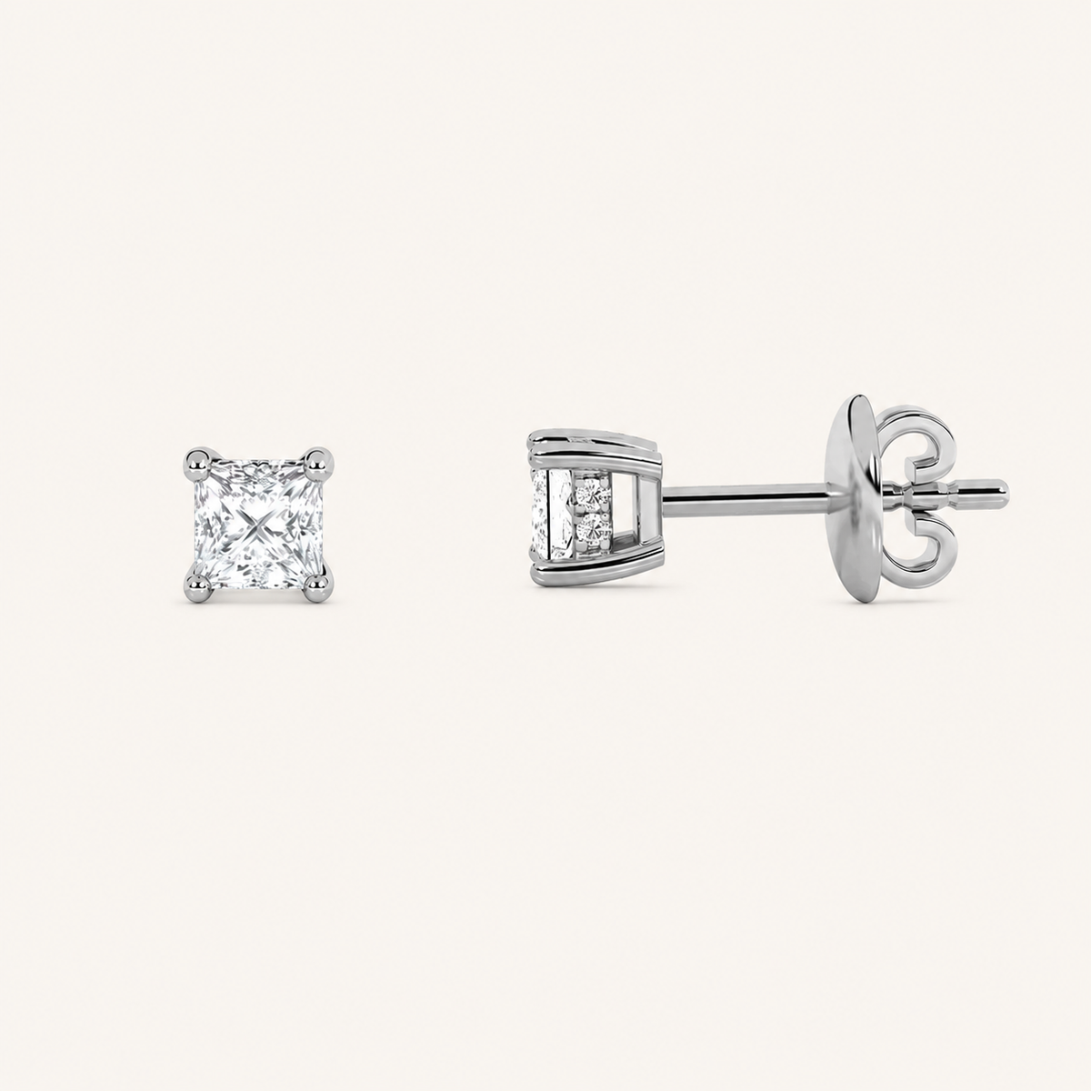 3CT Princess Cut Lab Grown Diamond Hidden Halo Stud Earrings