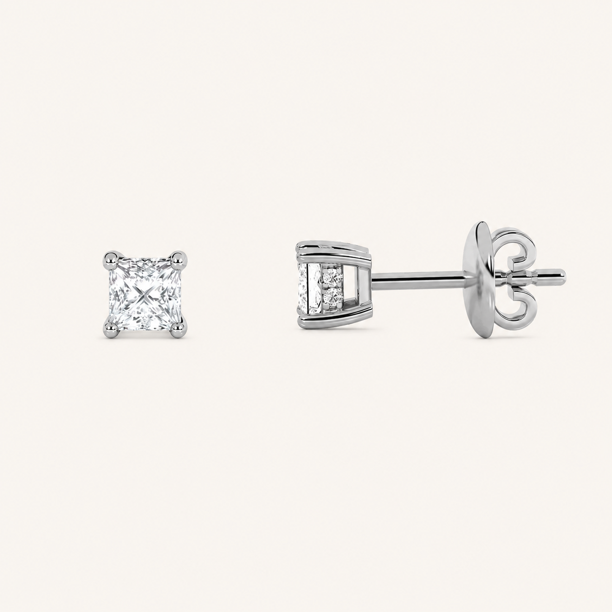 3CT Princess Cut Lab Grown Diamond Hidden Halo Stud Earrings