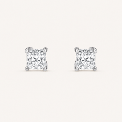 3CT Princess Cut Lab Grown Diamond Hidden Halo Stud Earrings