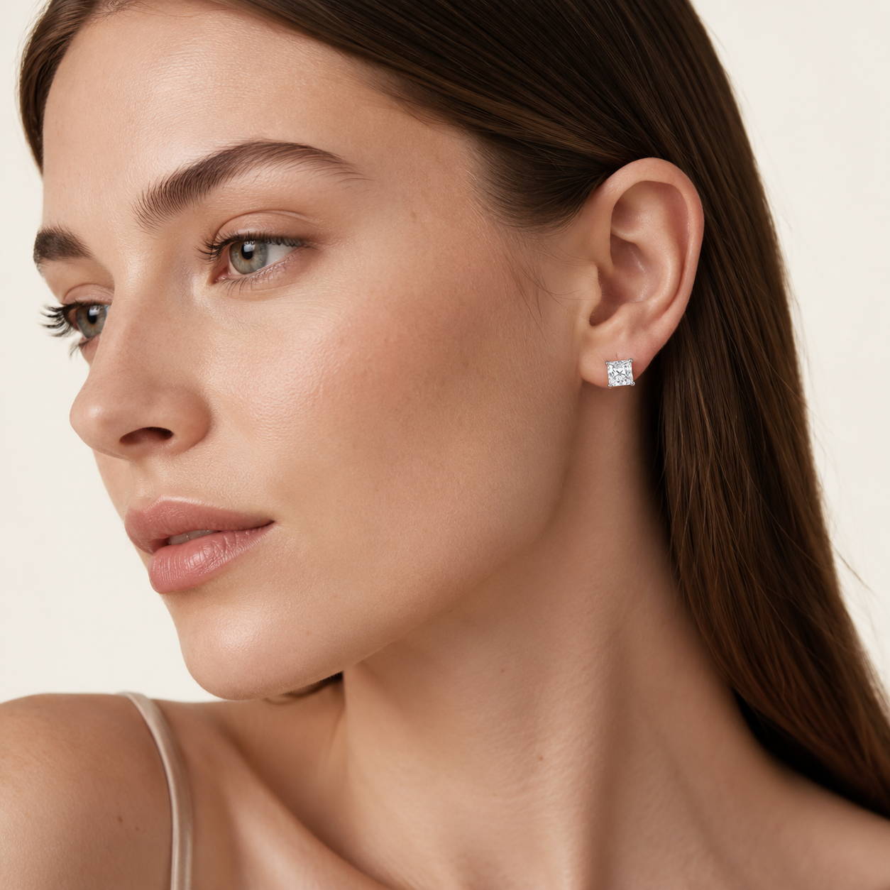 3CT Princess Cut Lab Grown Diamond Hidden Halo Stud Earrings