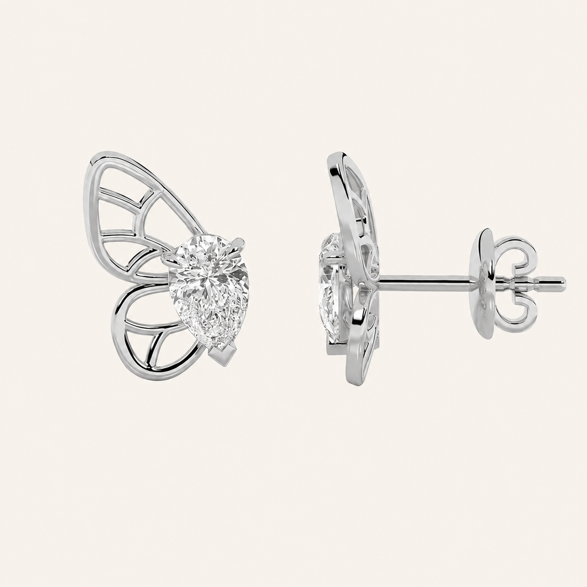 2CT Pear Cut Lab Grown Diamond Butterfly Fashion Earrings
