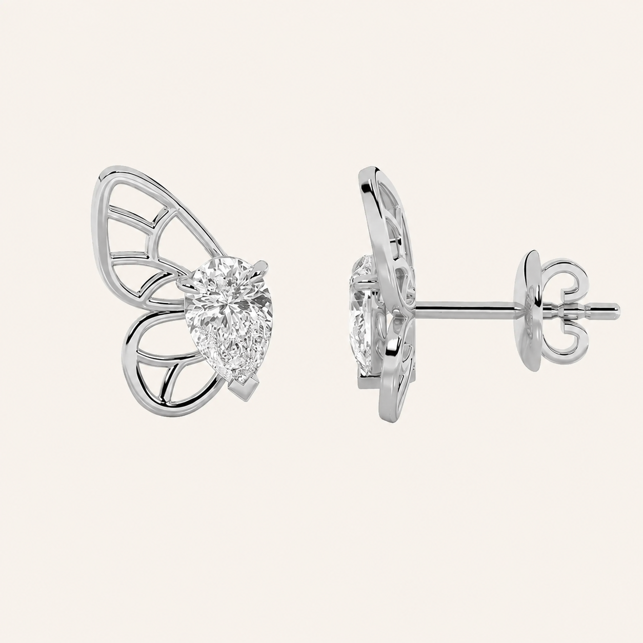 2CT Pear Cut Lab Grown Diamond Butterfly Fashion Earrings
