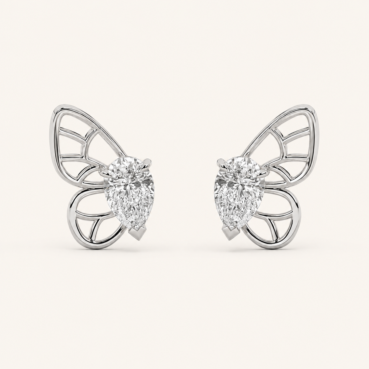 2CT Pear Cut Lab Grown Diamond Butterfly Fashion Earrings