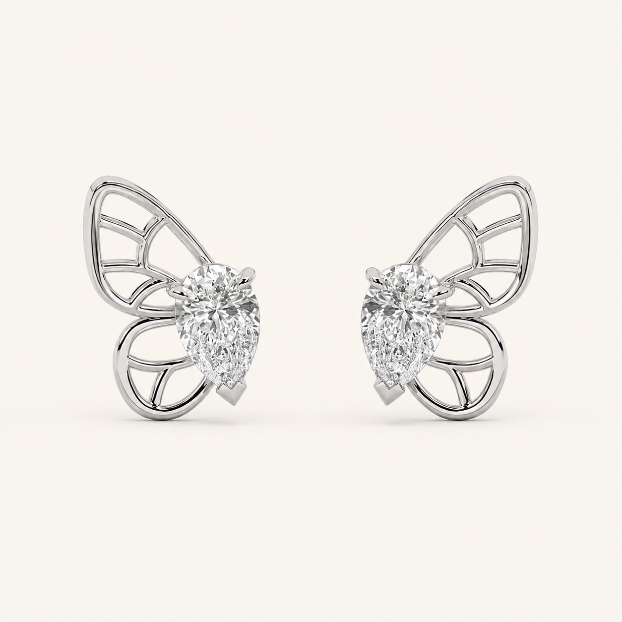 2CT Pear Cut Lab Grown Diamond Butterfly Fashion Earrings