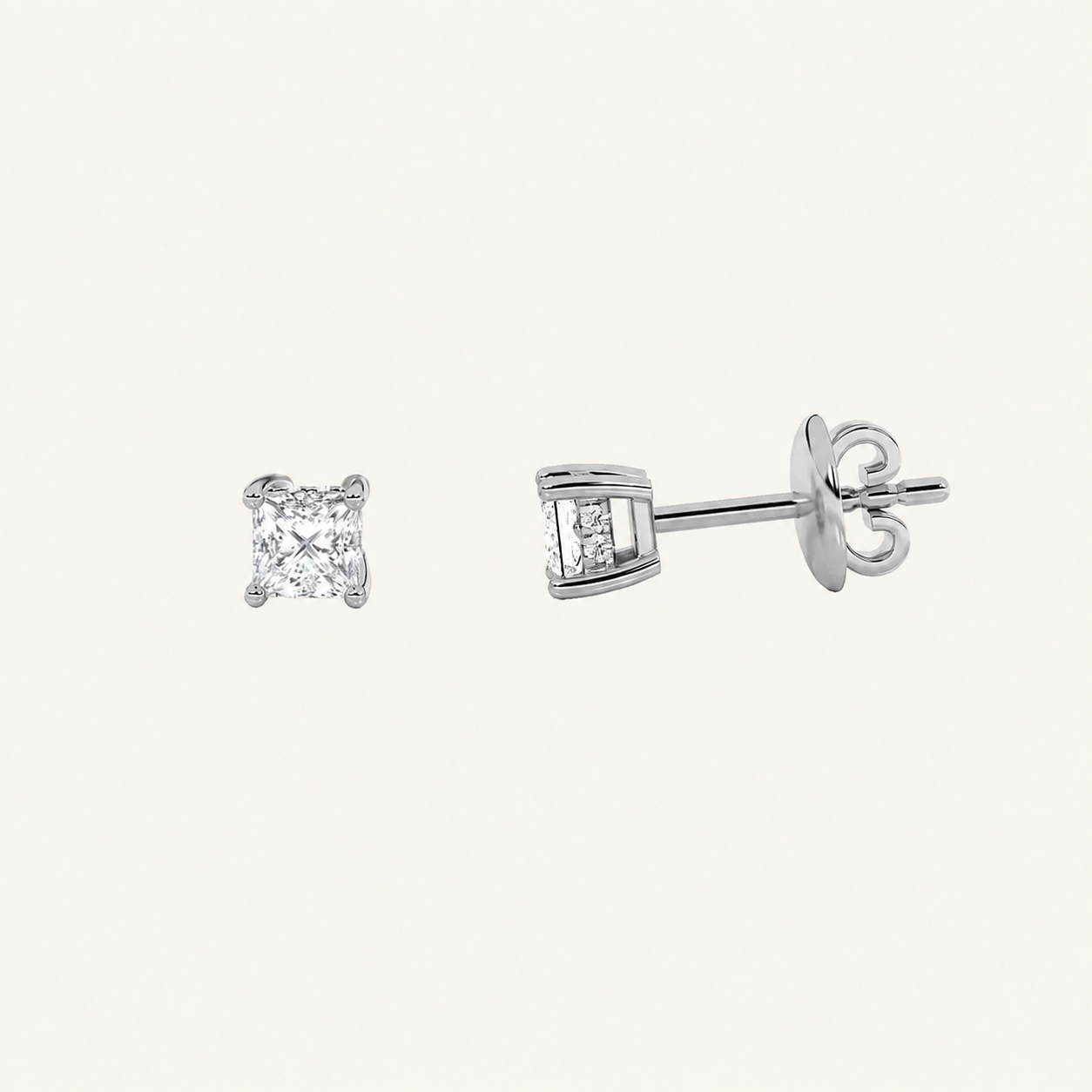 2CT Princess Cut Lab Grown Diamond Hidden Halo Stud Earrings