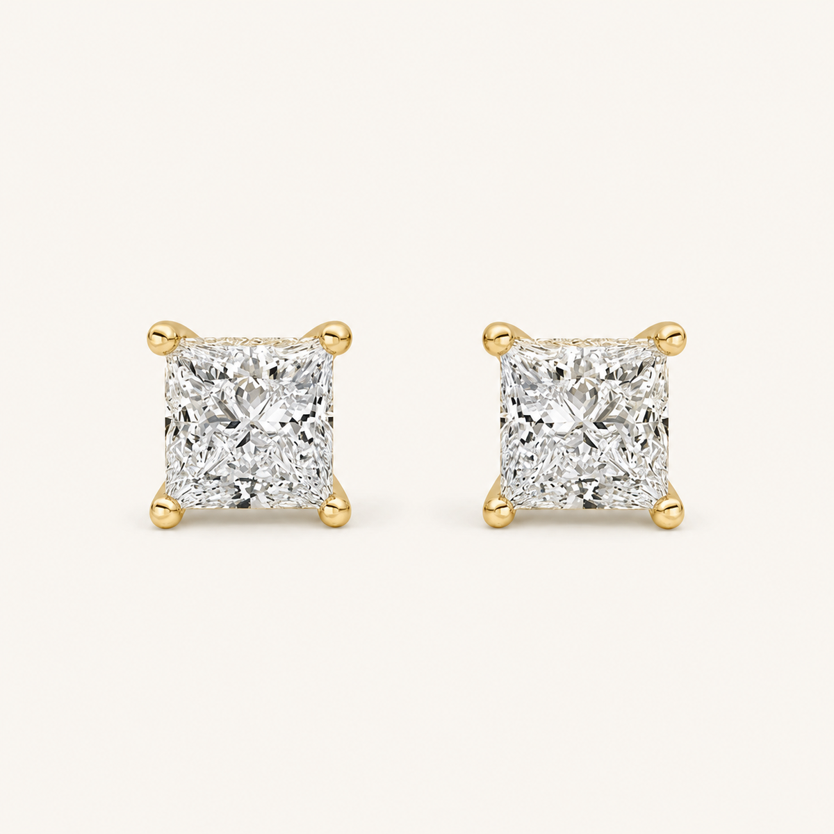 2CT Princess Cut Lab Grown Diamond Hidden Halo Stud Earrings