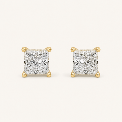 2CT Princess Cut Lab Grown Diamond Hidden Halo Stud Earrings