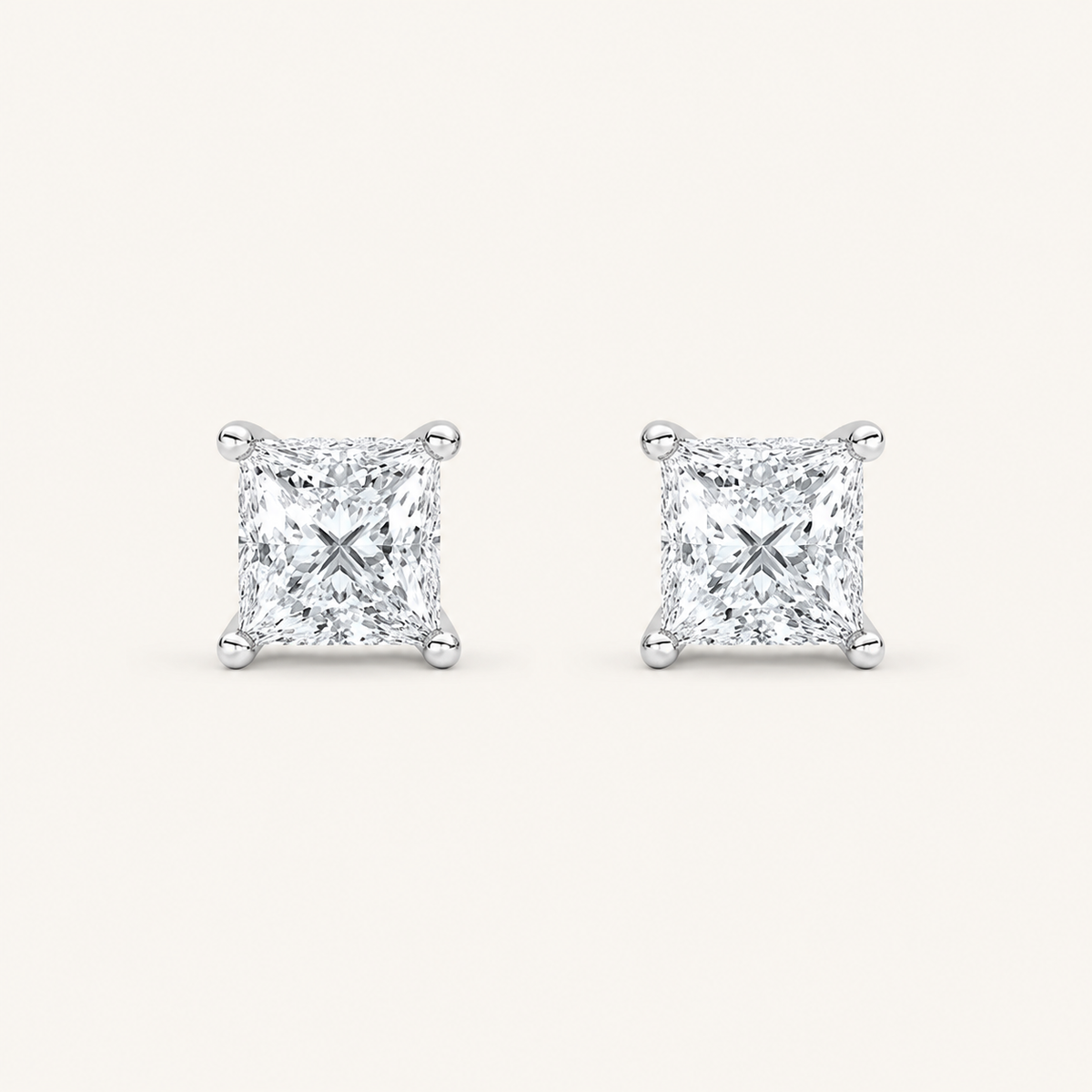 2CT Princess Cut Lab Grown Diamond Hidden Halo Stud Earrings