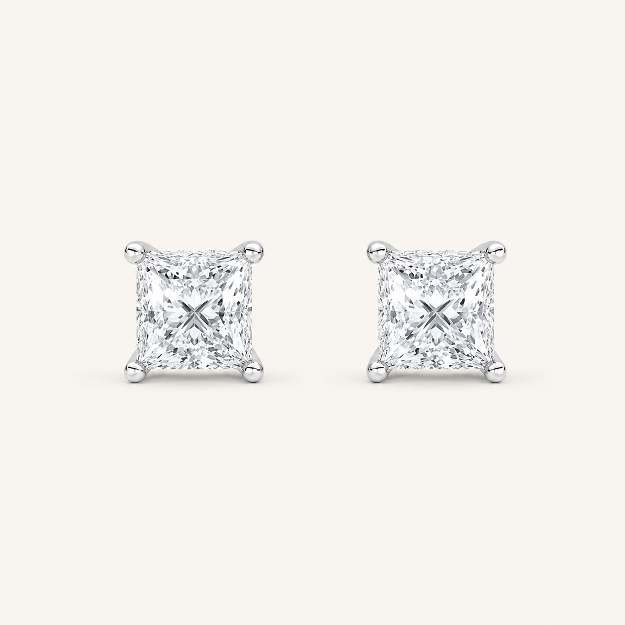 2CT Princess Cut Lab Grown Diamond Hidden Halo Stud Earrings