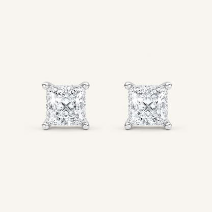 2CT Princess Cut Lab Grown Diamond Hidden Halo Stud Earrings