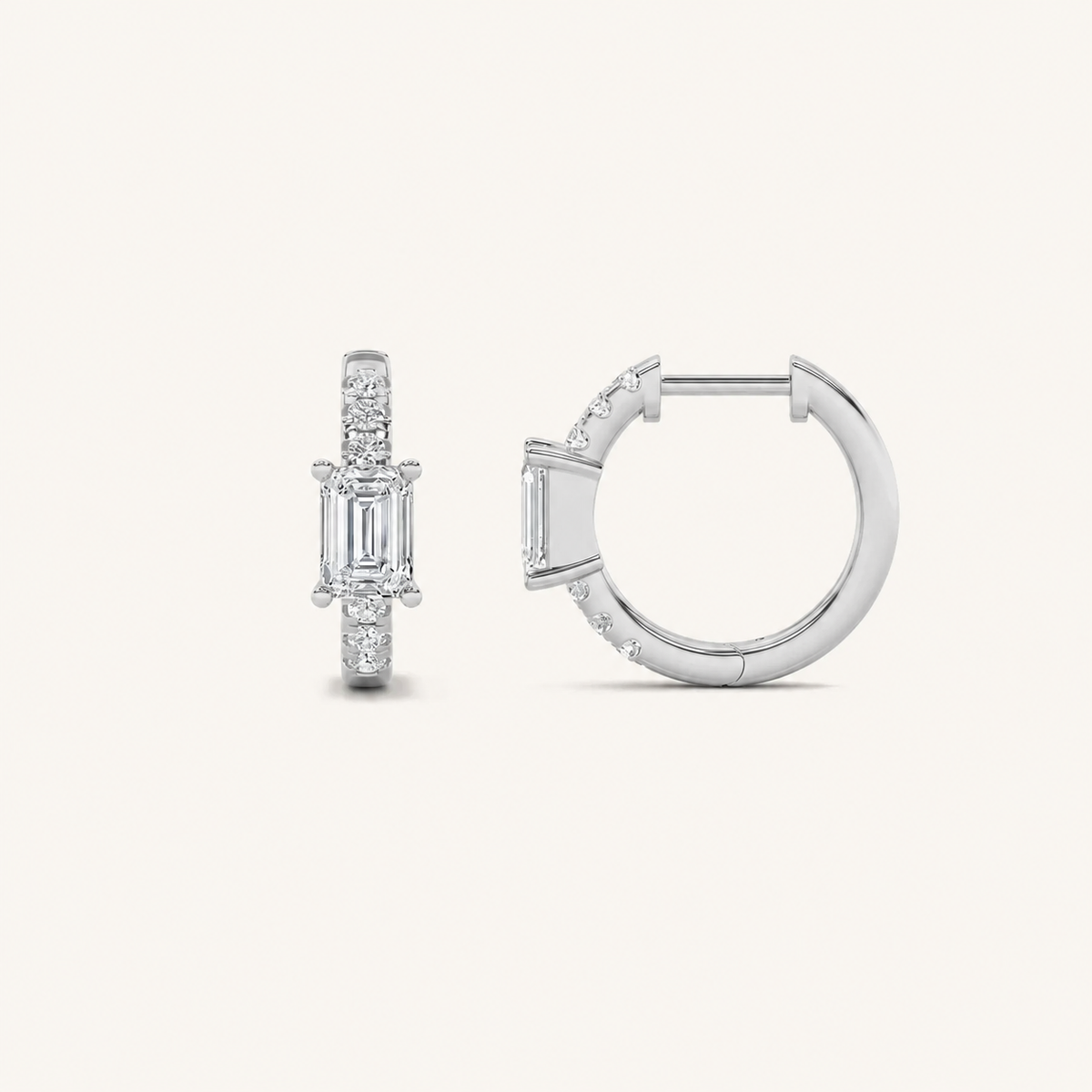 1.5CT Emerald Cut Lab Grown Diamond Solitaire Accent Huggie Earrings