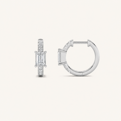 1.5CT Emerald Cut Lab Grown Diamond Solitaire Accent Huggie Earrings