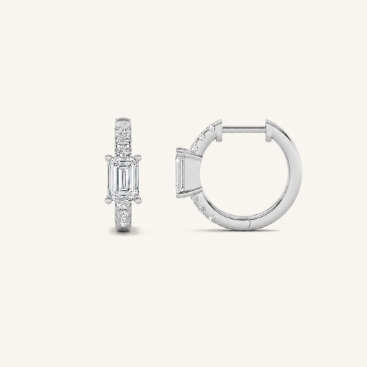 1.5CT Emerald Cut Lab Grown Diamond Solitaire Accent Huggie Earrings