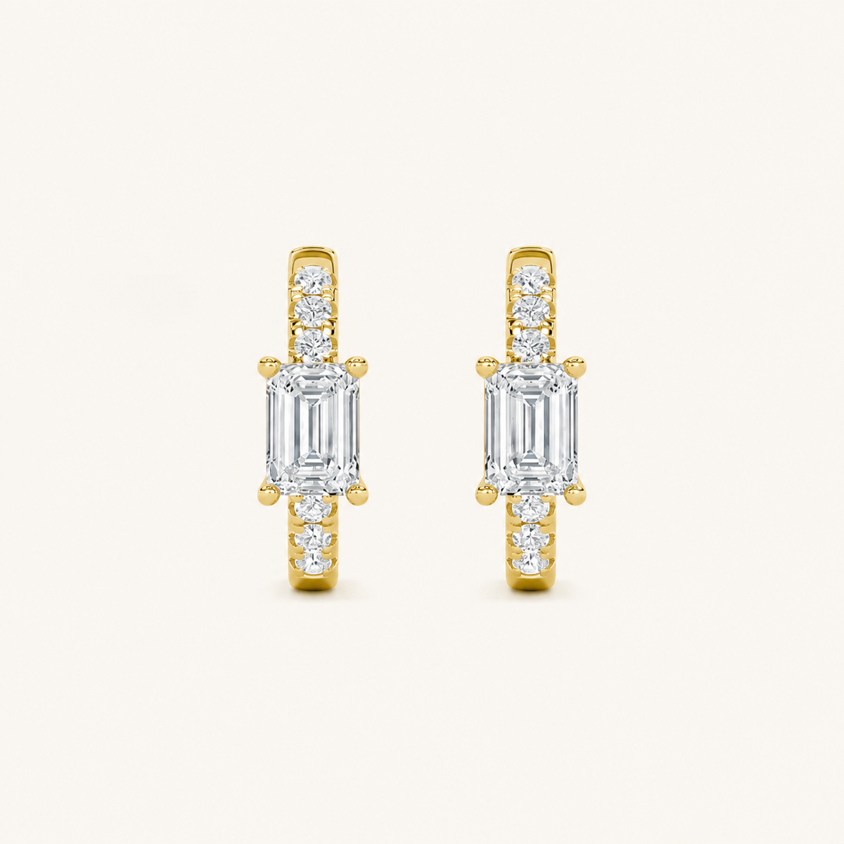 1.5CT Emerald Cut Lab Grown Diamond Solitaire Accent Huggie Earrings